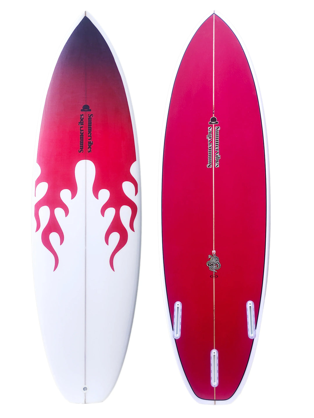 Summer vibes Grom Youth Shortboard Surfboard - Red flame - Summer vibes