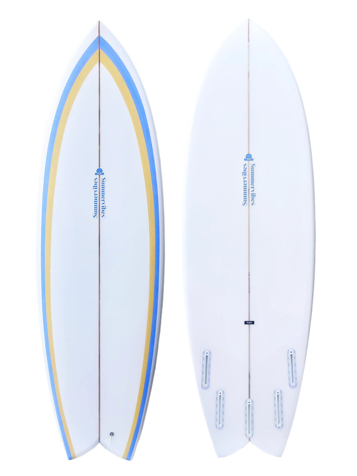 Summer vibes Fish Swallow Tail Surfboard - Blue / Tan - Summer vibes