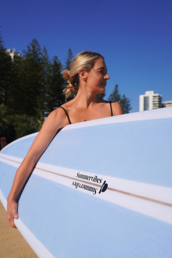 Summer vibes Classic Longboard Noserider Single Fin Surfboard - 9'1 - Blue