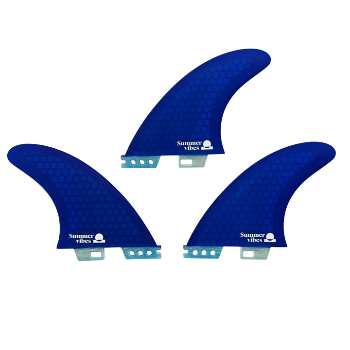 Summer vibes Power Thruster Large blue honeycomb fins - side profile