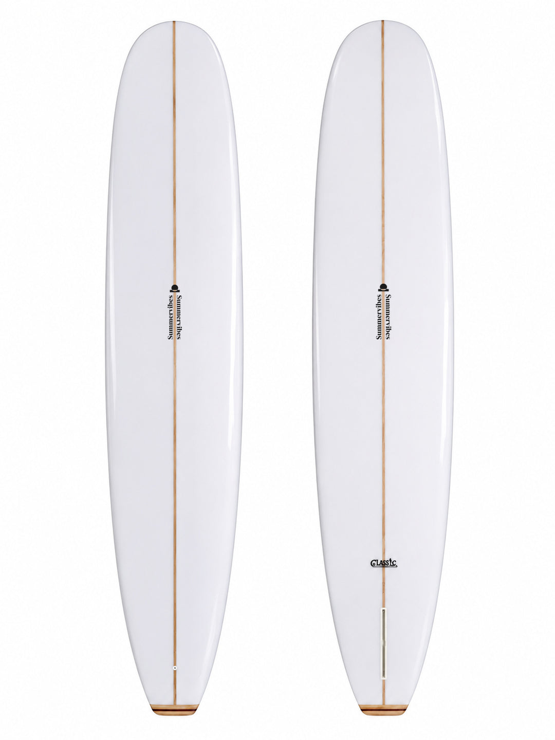 Summer vibes Classic White/Wood Gloss surfboard - deck and bottom views