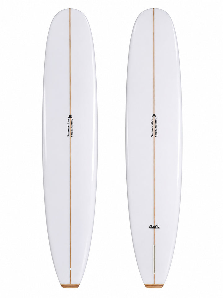 Summer vibes Classic White/Wood Gloss surfboard - deck and bottom views