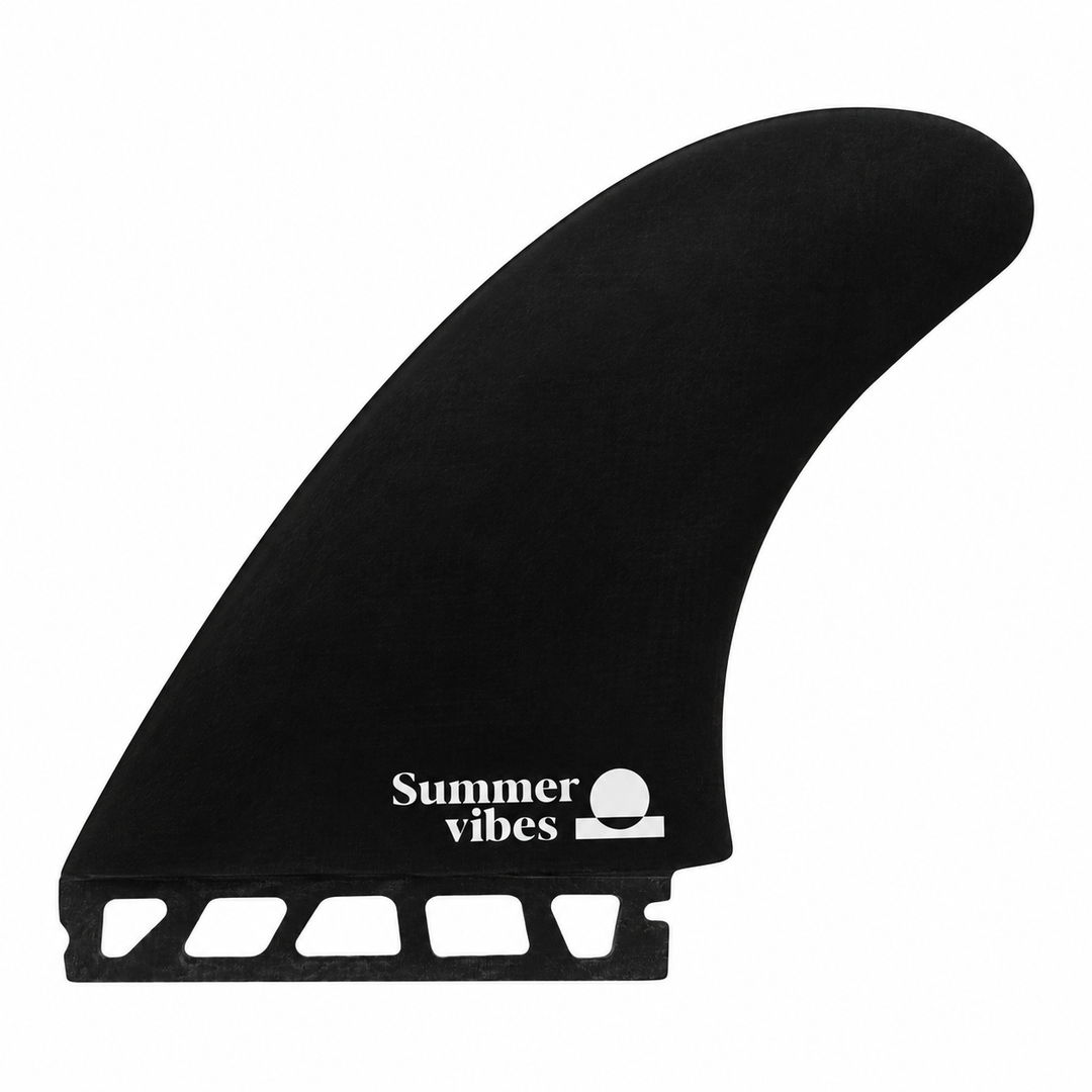 Summer vibes black MR twin fin with white logo, Future-compatible