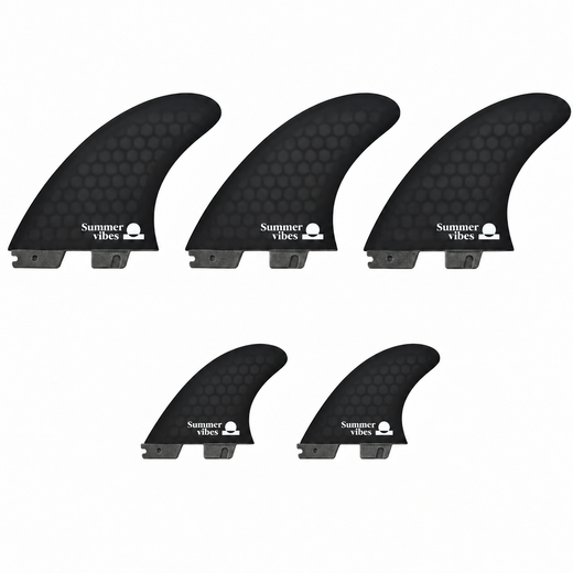 Summer vibes 5-Fin Set (Thruster + Quad Rears) Medium FCSii Compatible – Black Honeycomb