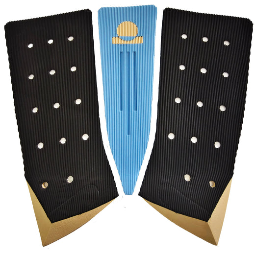 Summer vibes 3-Piece Fish Surfboard Tail Pad / Deck Grip / Traction – Blue / Black / Tan