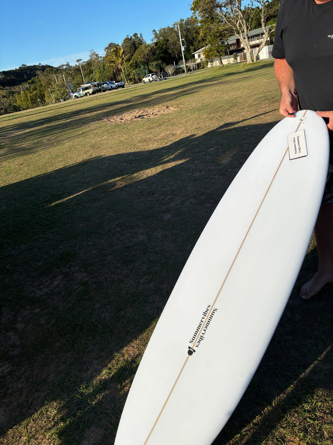 Summer vibes Discus Egg Round Tail Surfboard - White Blue