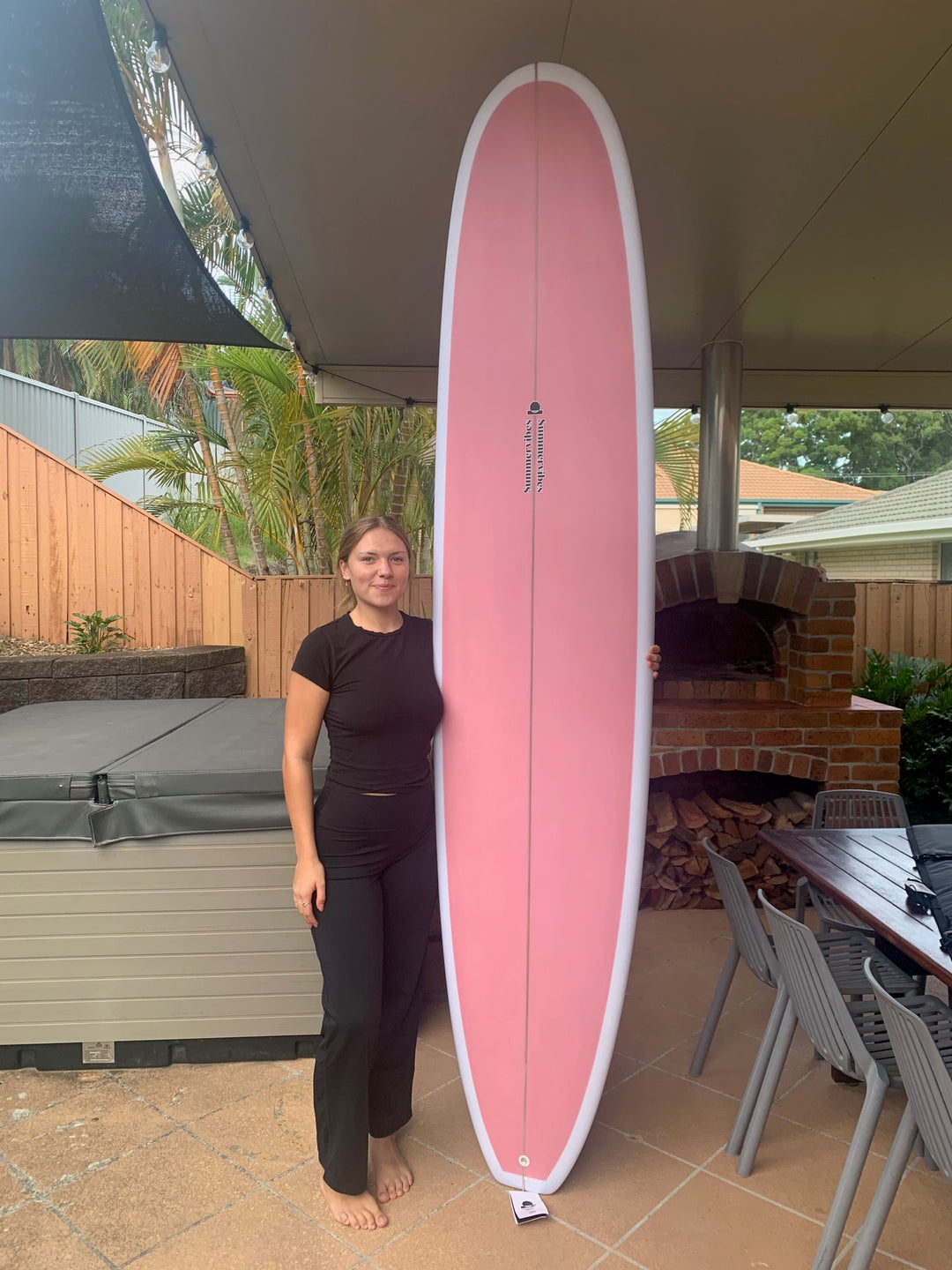 Summer vibes Classic Longboard Noserider Single Fin Surfboard - 9'1 - Pink