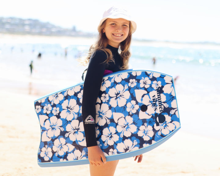 summer vibes blue floral bodyboard with coil leash