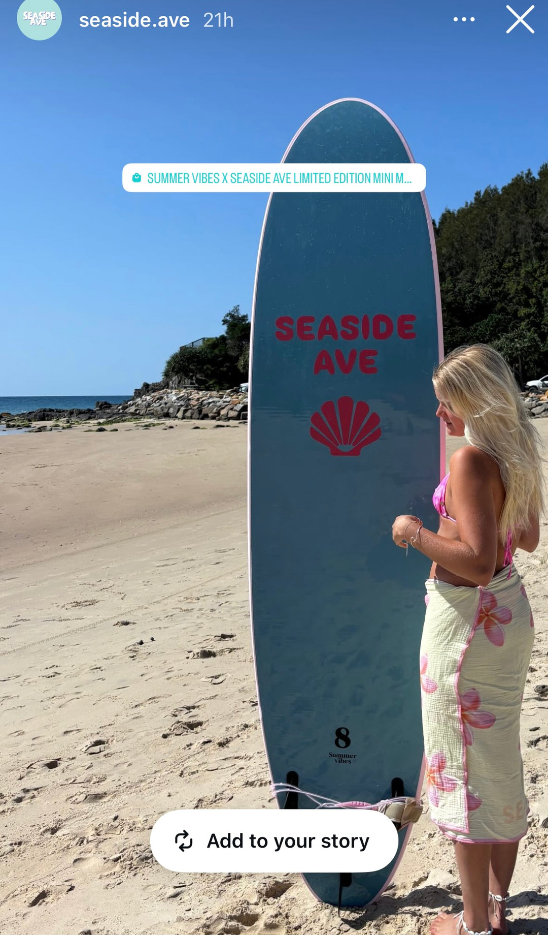 Summer vibes x Seaside Ave limited edition Mini Mal 8' Softboard - Pink Blue