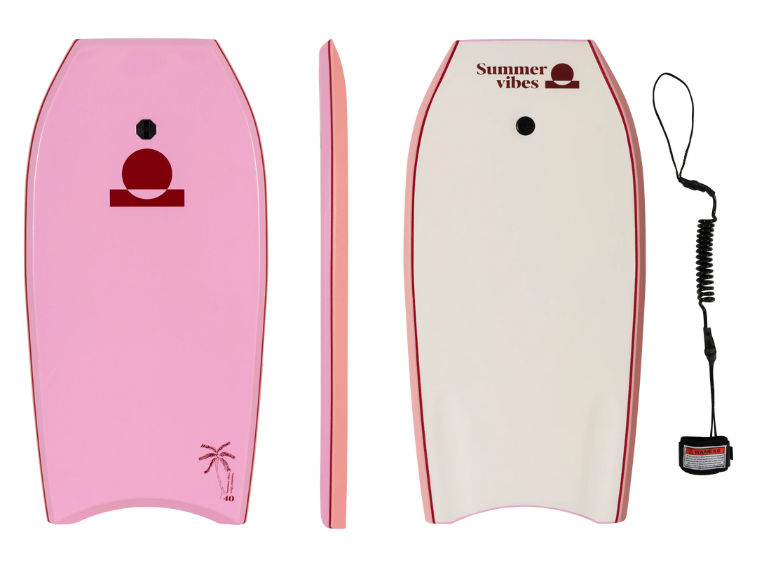 Summer vibes Sessions Bodyboard With Coil - Pink white - Summer vibes