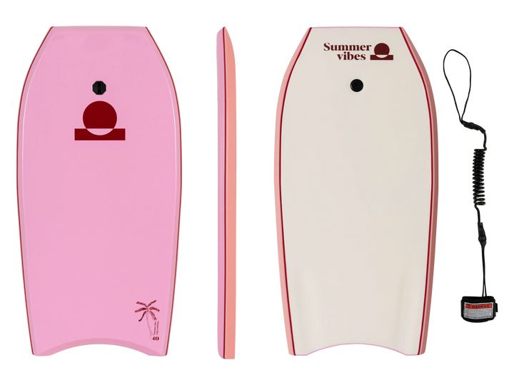 Summer vibes Sessions Bodyboard With Coil - Pink white - Summer vibes