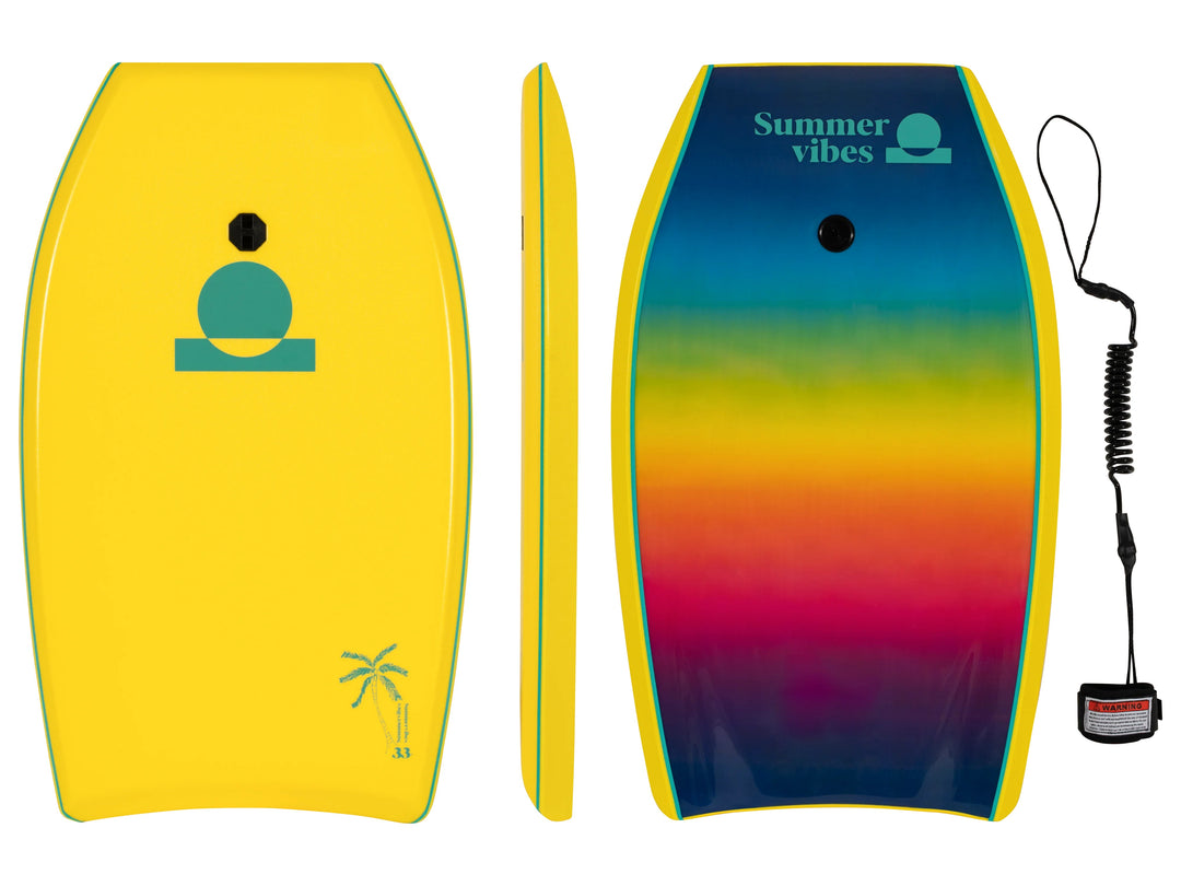 Summer vibes Grom 33" Boogie Board With Coil – Yellow Fade on white