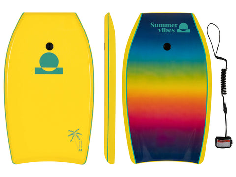 Summer vibes Grom 33" Boogie Board With Coil – Yellow Fade on white