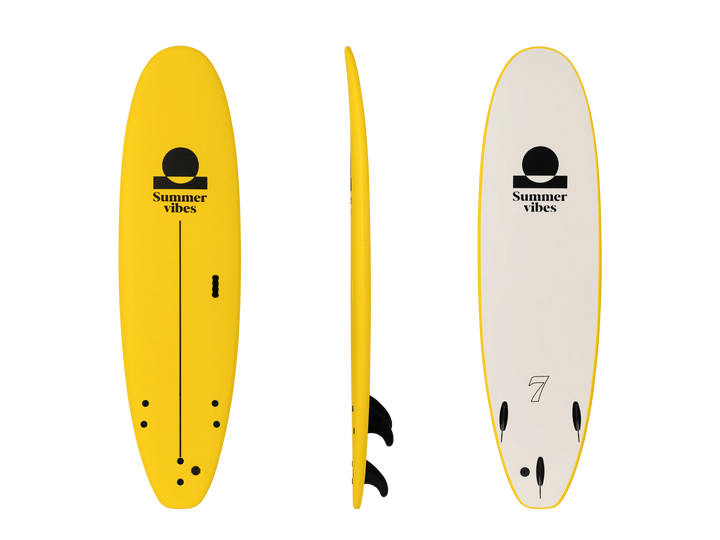 Summer vibes Beginner School Rental Softboard with Handle - Yellow white - Summer vibes