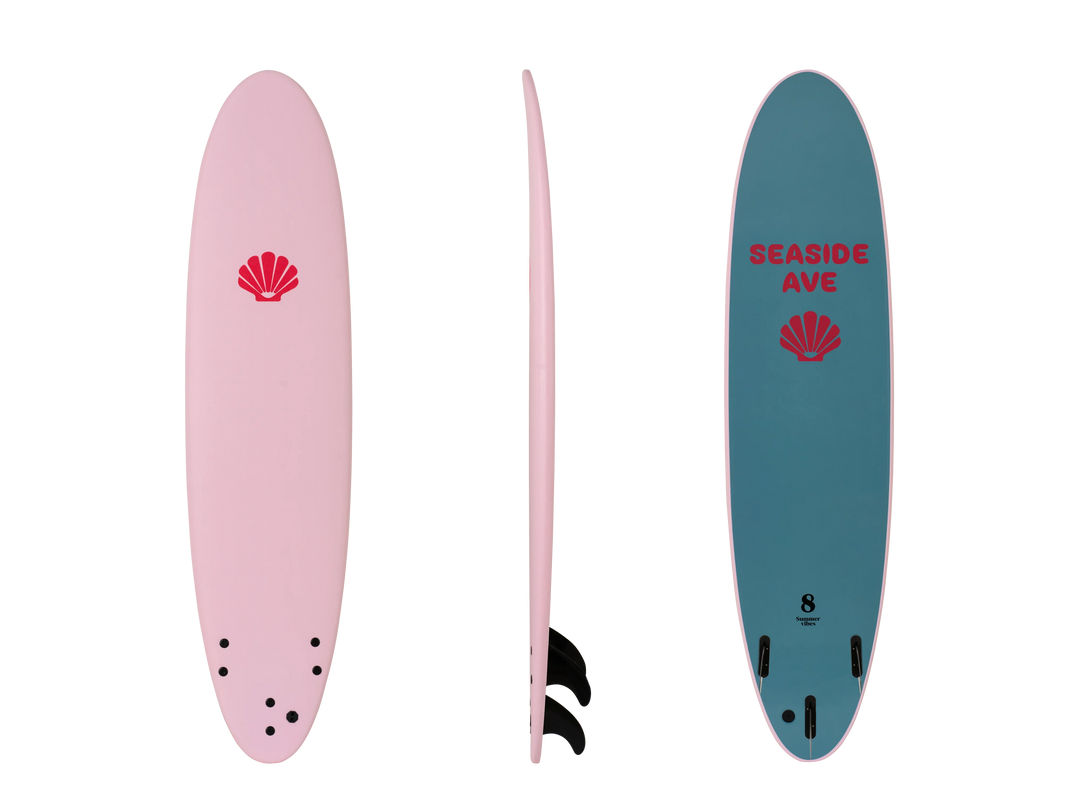 Summer vibes x Seaside Ave limited edition Mini Mal 8' Softboard - Pink Blue - Summer vibes