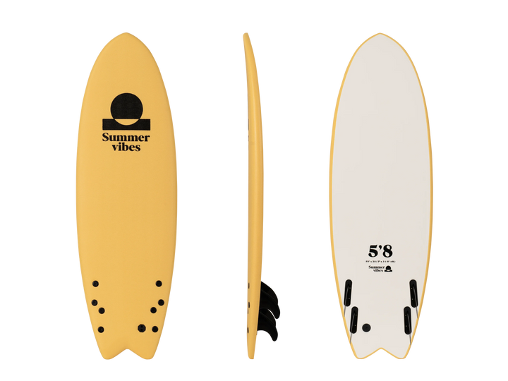 Summer vibes Quad Fish 5'8 Softboard - Lt Yellow White - Summer vibes