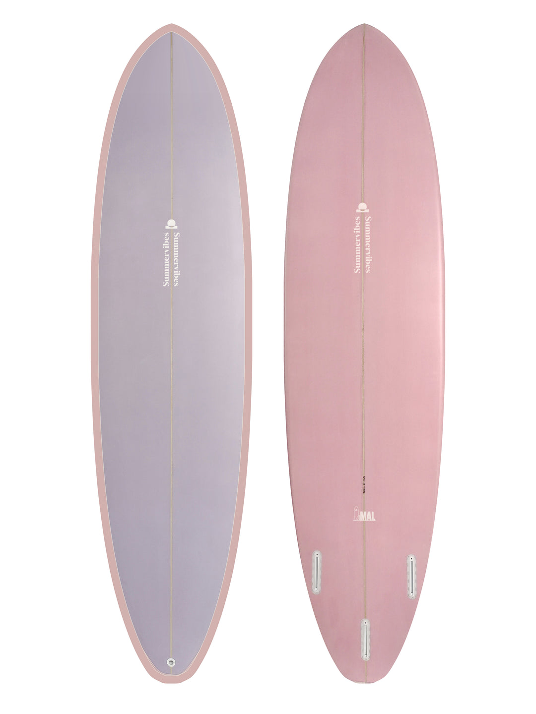 Summer vibes Mini Mal Funboard Surfboard – Pink/Lilac — deck and bottom views