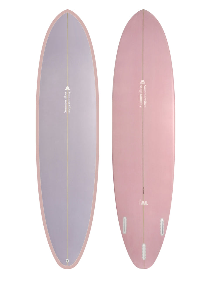 Summer vibes Mini Mal Funboard Surfboard – Pink/Lilac — deck and bottom views