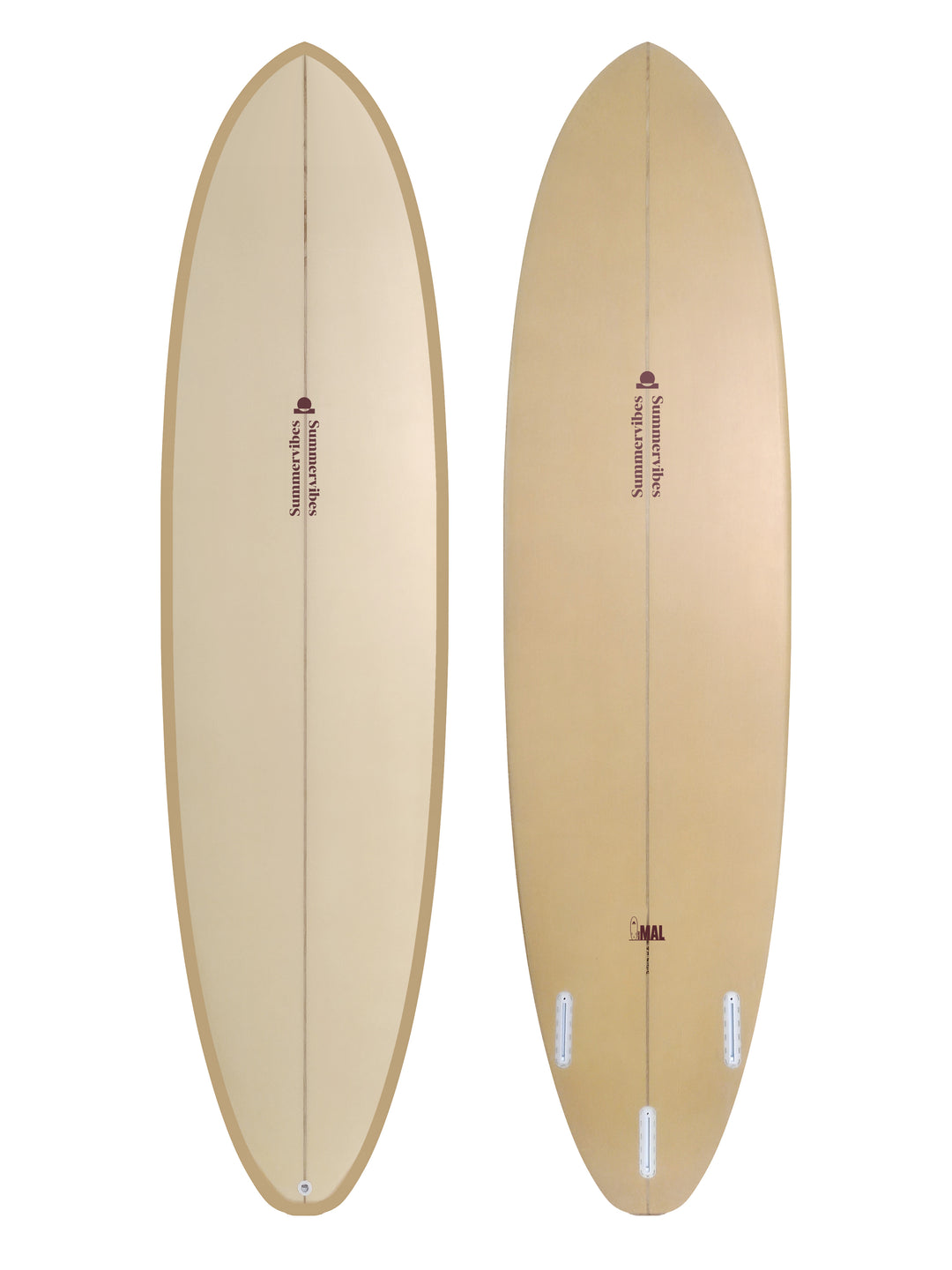 Summer vibes Mini Mal Funboard Surfboard – Tan/Berry — deck and bottom views