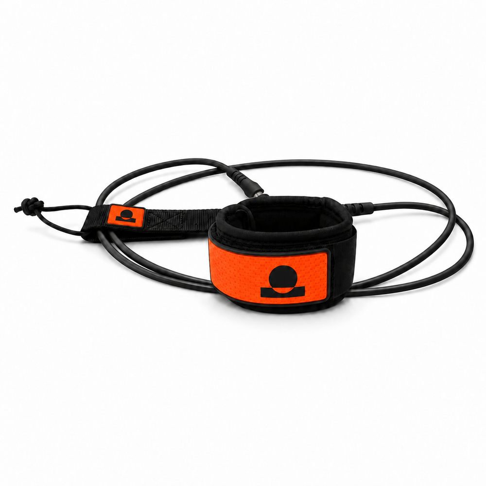 Summer Vibes Orange surfboard leash with cuff, cord and matching rail saver