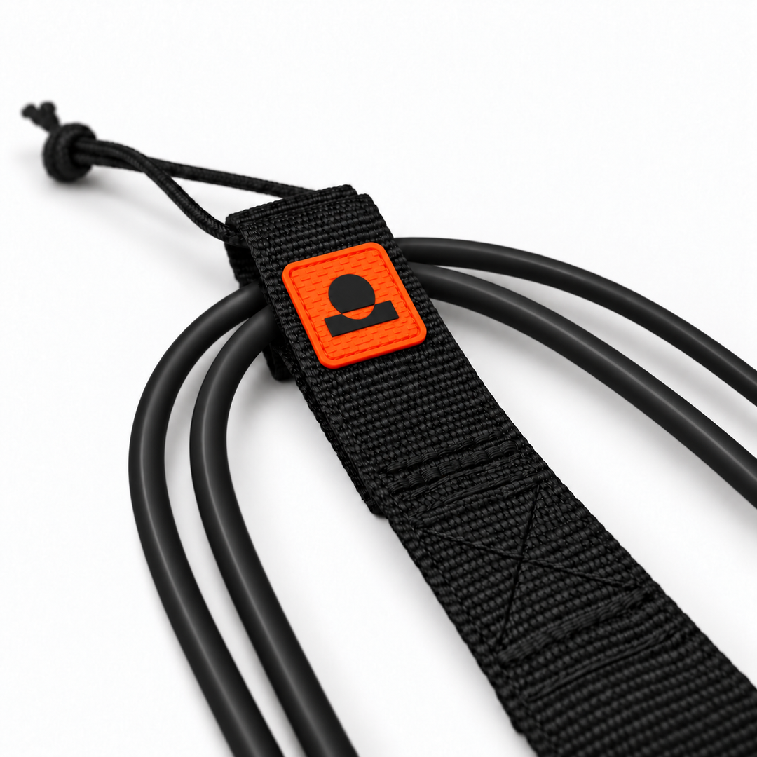 Summer Vibes Orange leash rail-saver webbing, logo patch, stitching and smooth cord detail