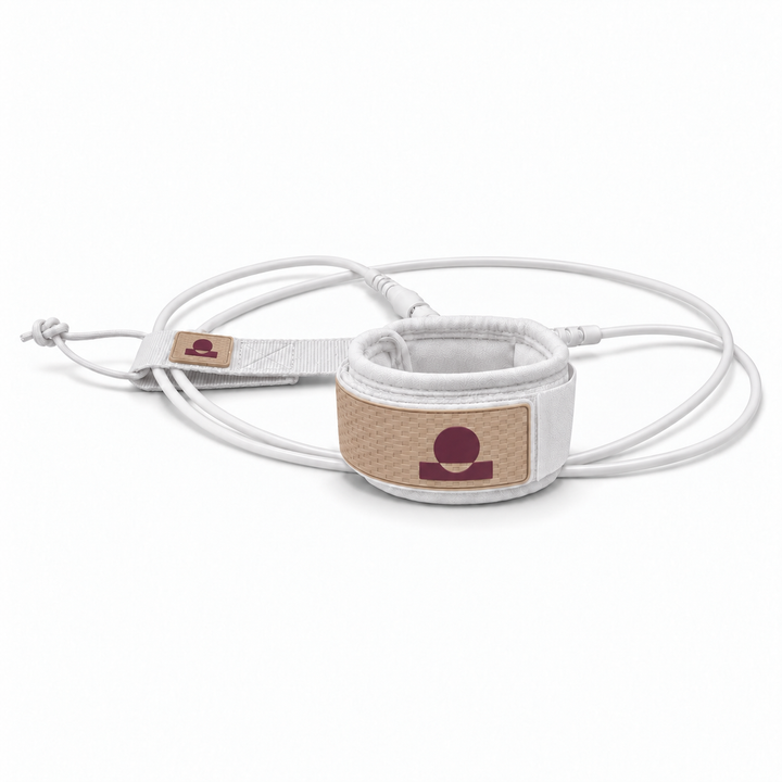 Summer Vibes White/Berry surfboard leash with cuff, cord and matching rail saver