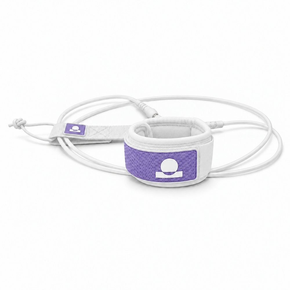 Summer Vibes White/Lilac surfboard leash with cuff, cord and matching rail saver