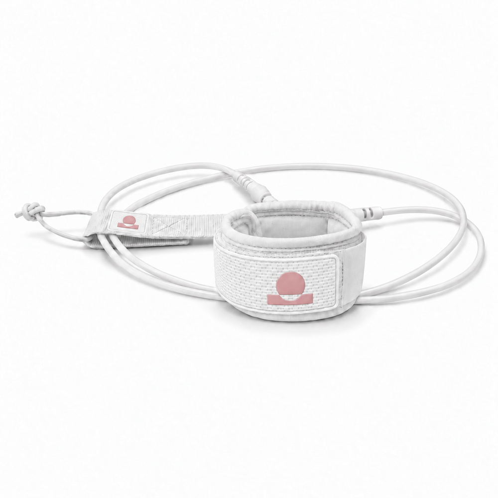 Summer Vibes White/Pink surfboard leash with cuff, cord and matching rail saver