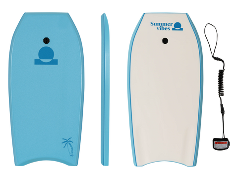 Summer vibes Sessions Bodyboard With Coil - Blue White - Summer vibes