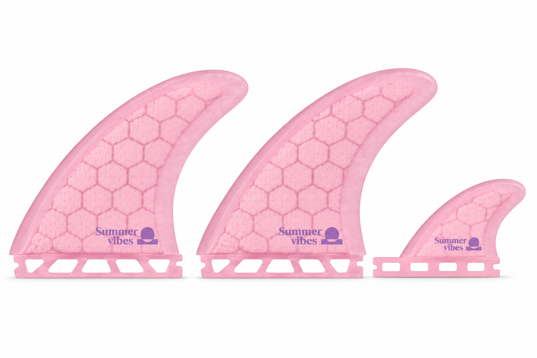 Summer vibes pink 2+1 Pivot Drive twin and trailer fin set — Future compatible