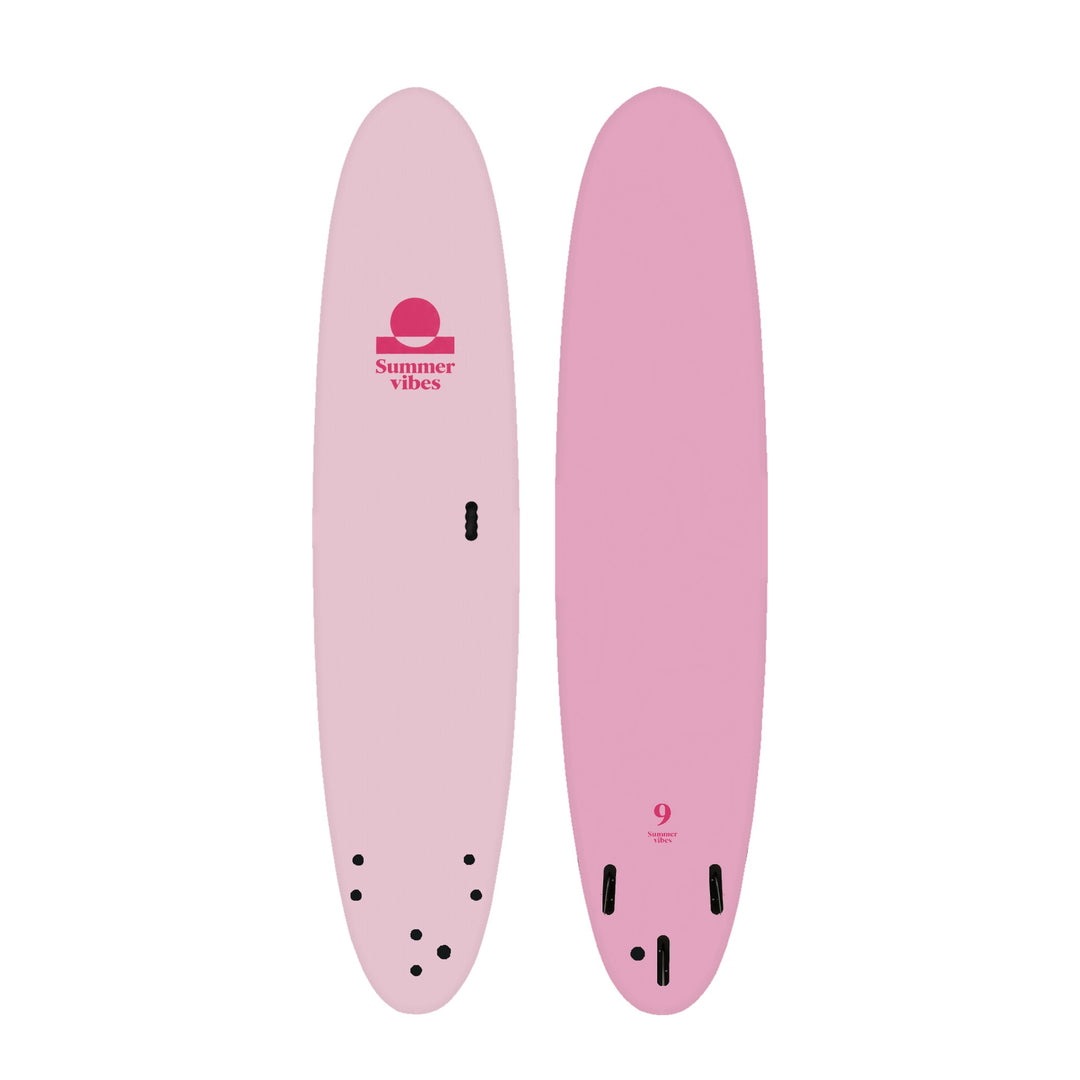 Summer vibes Longboard 9' Softboard – Pink on white