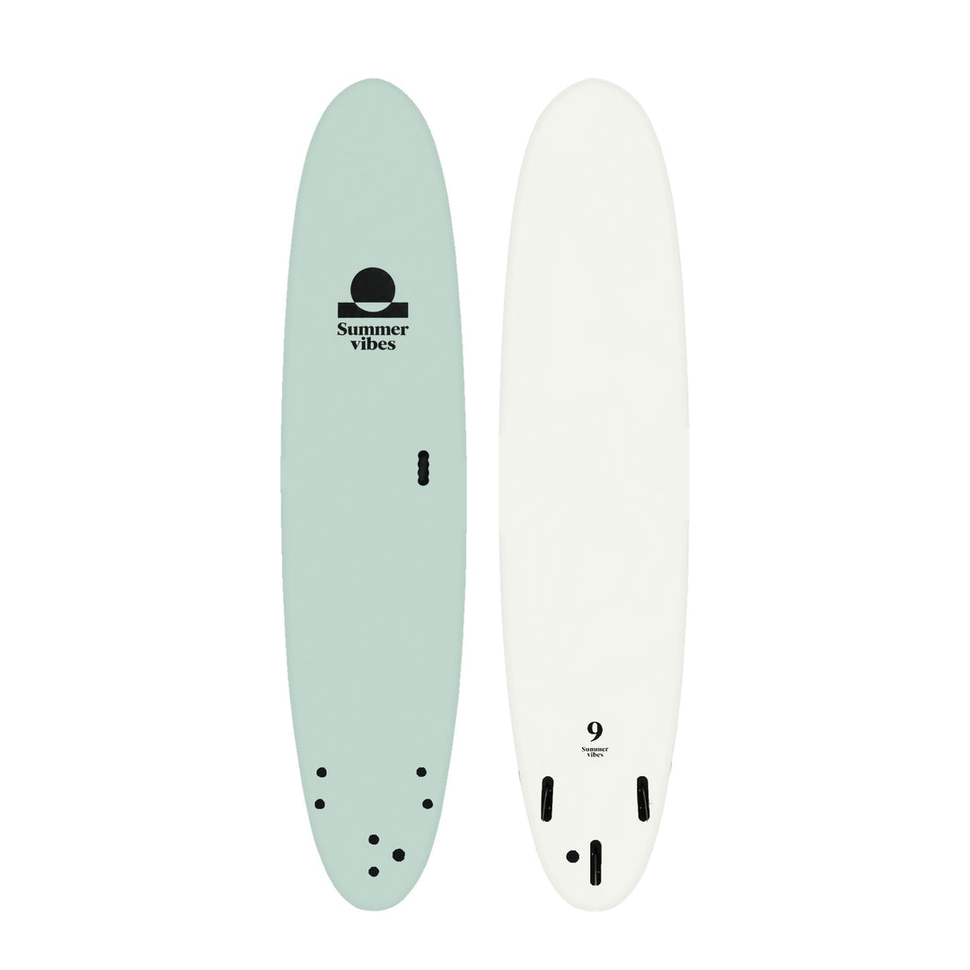 Summer vibes Longboard 9' Softboard – Sky Blue / Black on white