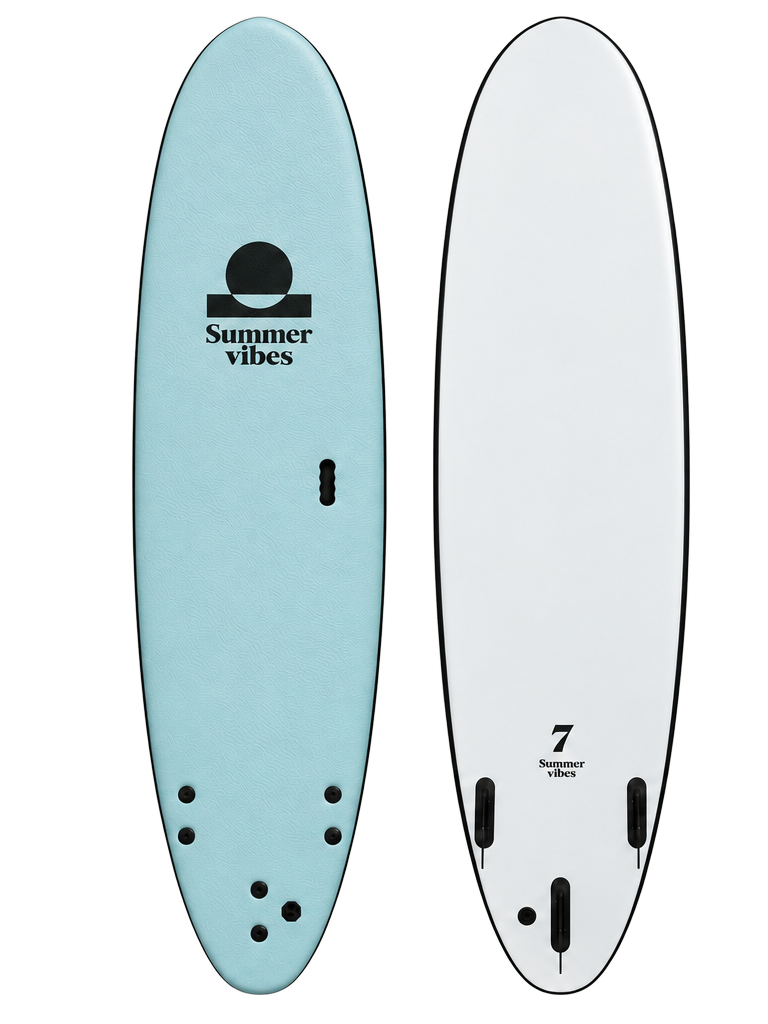 Summer vibes Mini Mal Softboard – SKY — deck and bottom views