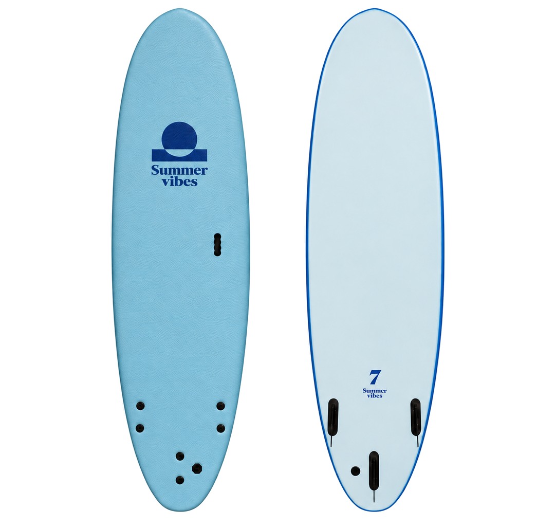 Summer vibes Mini Mal Softboard – BLB — deck and bottom views