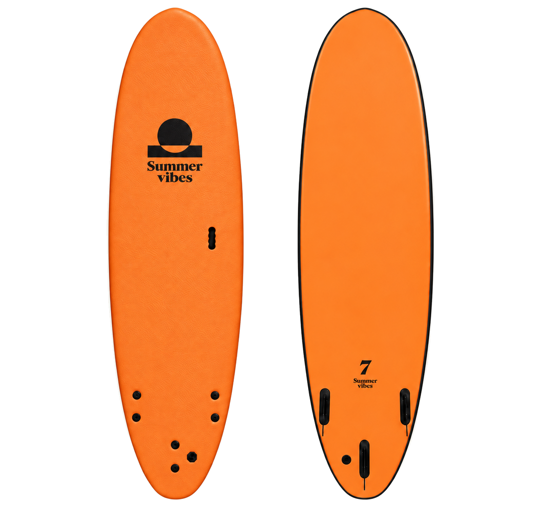 Summer vibes Mini Mal Softboard – ORO — deck and bottom views
