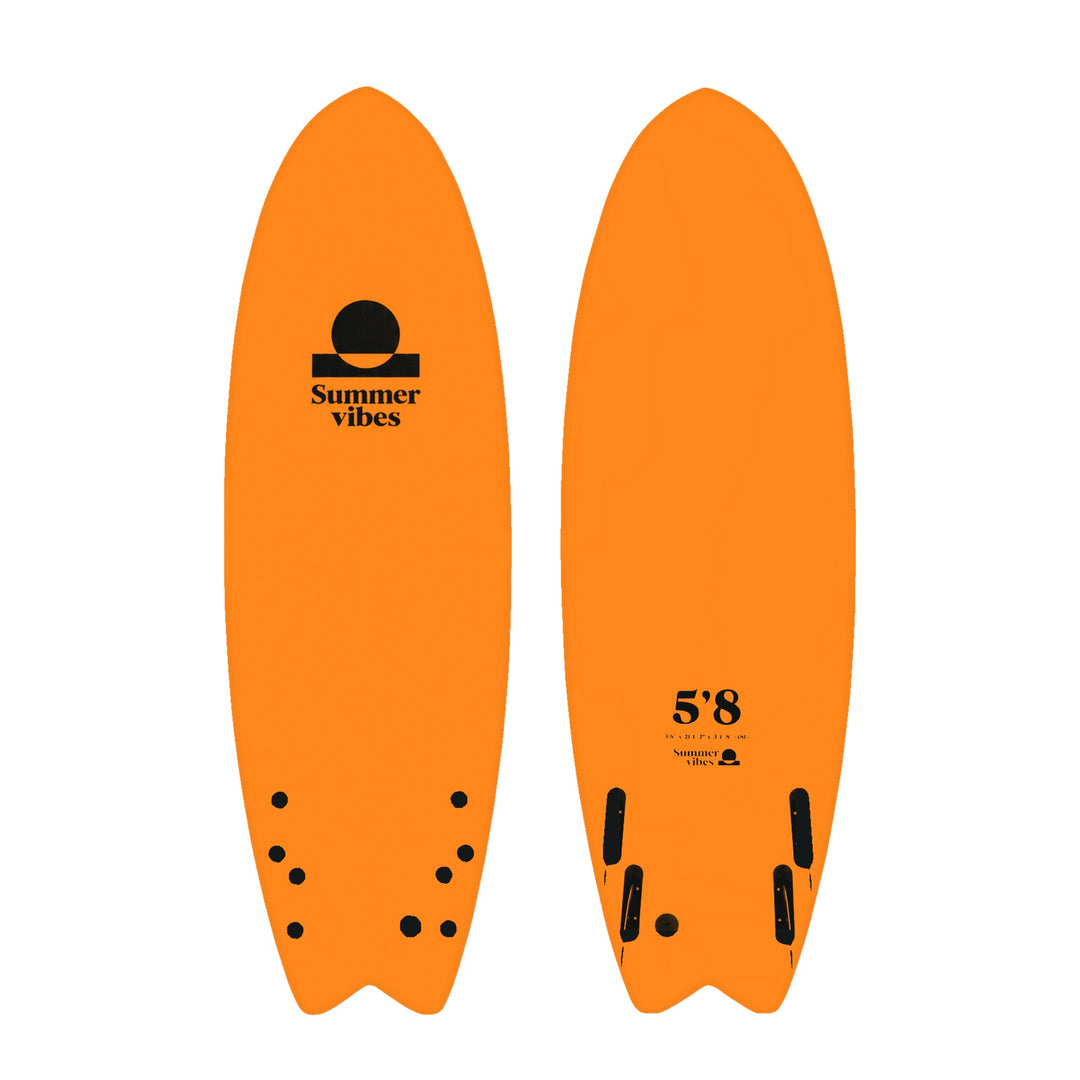 Summer vibes Quad Fish 5'8 Softboard – Orange / Black on white