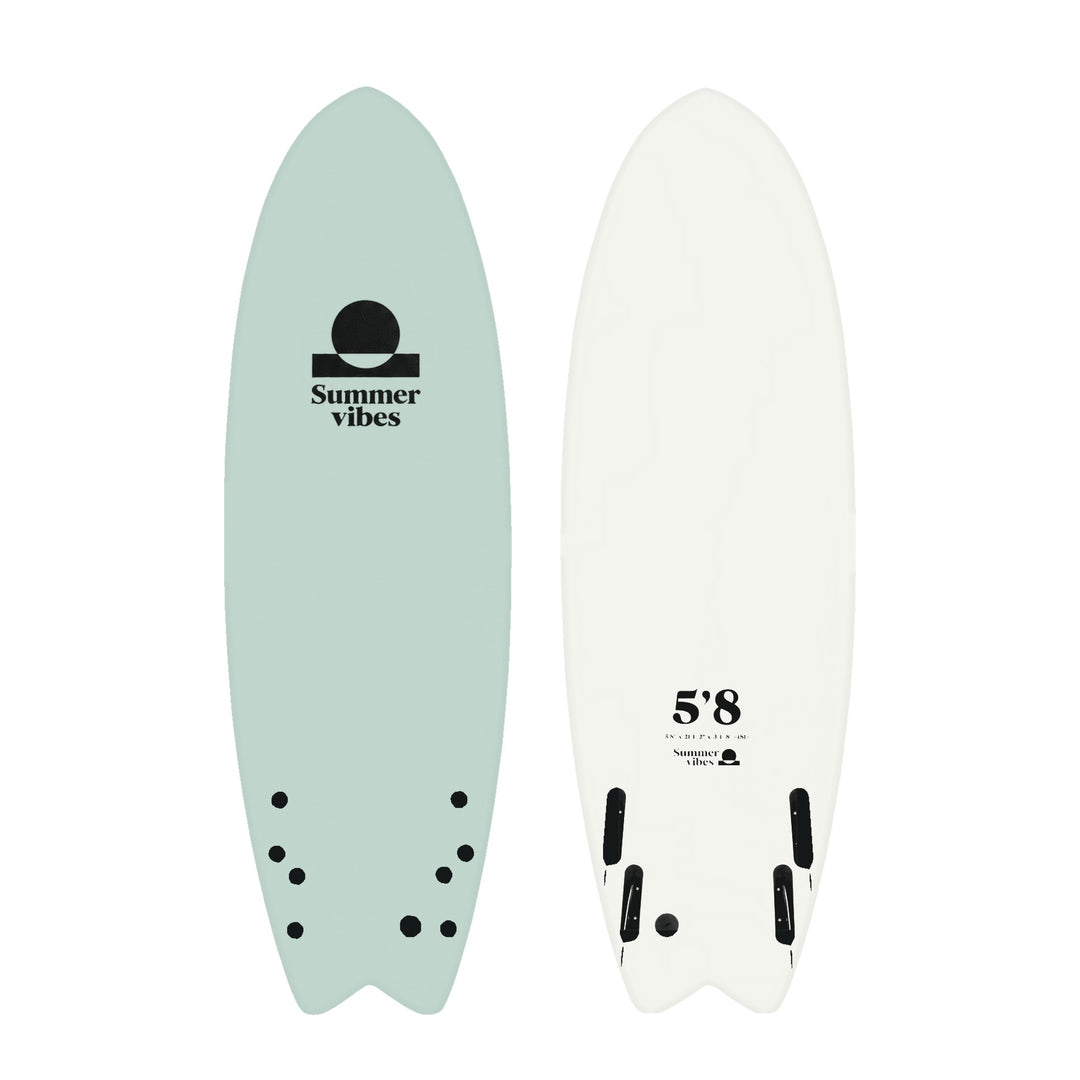 Summer vibes Quad Fish 5'8 Softboard – Sky Blue / Black on white