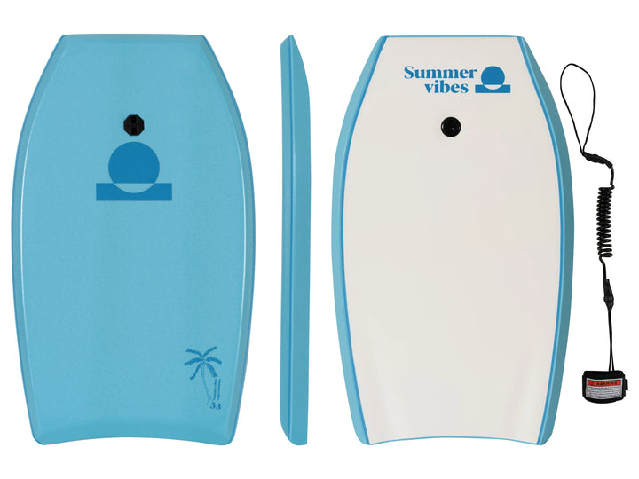 Summer vibes Grom 33" Boogie Board With Coil – Blue White on white