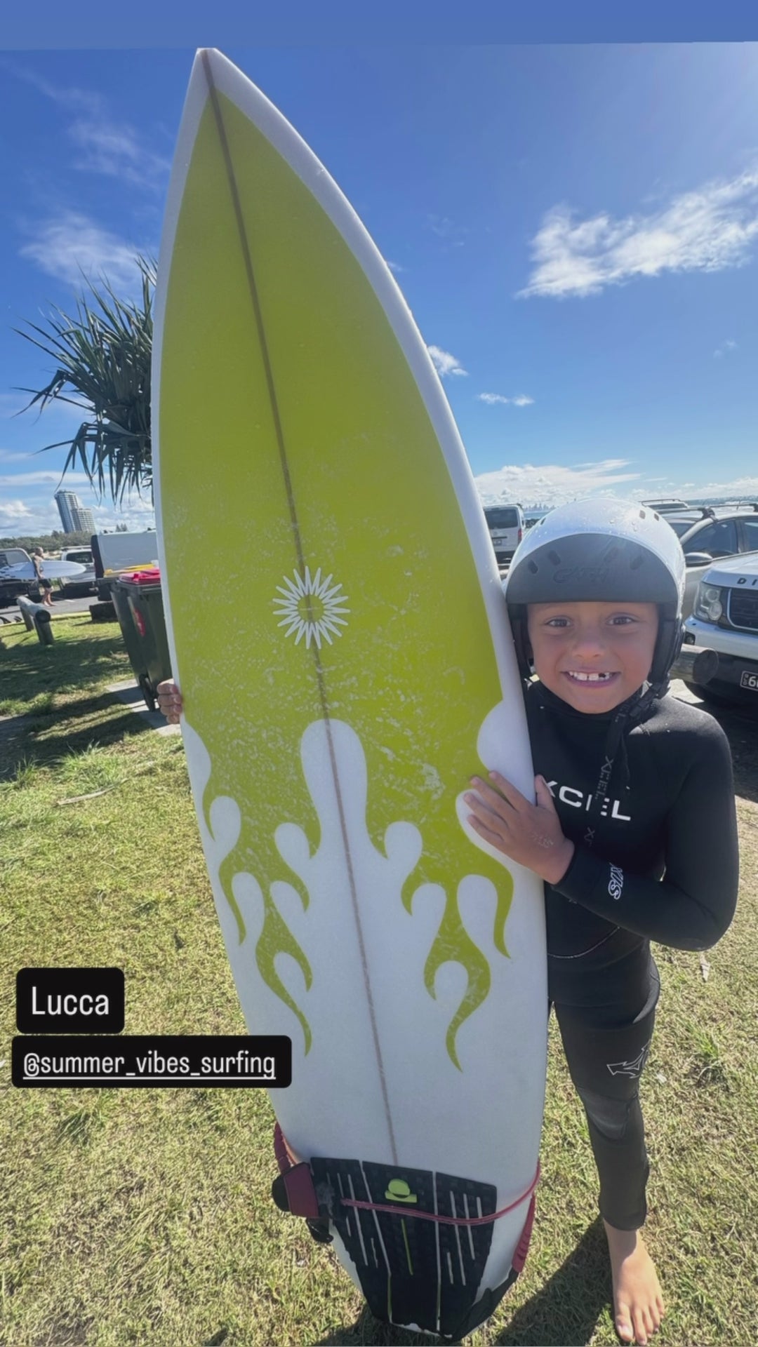 Summer vibes Grom Youth Shortboard Surfboard – Yellow Flame