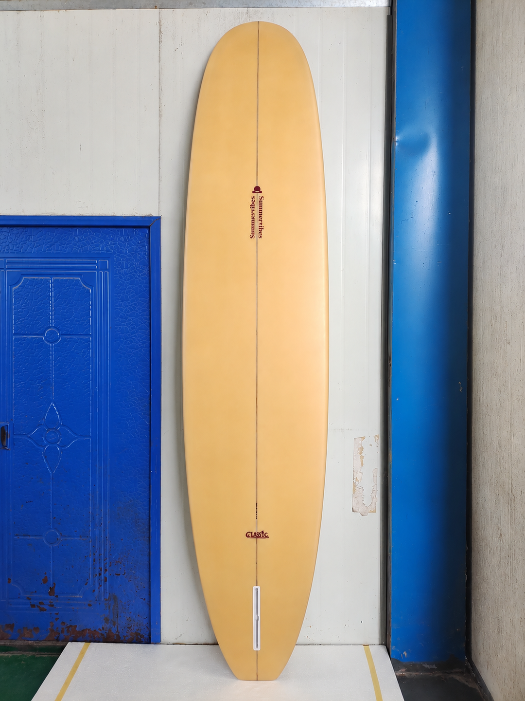 Summer vibes Classic Noserider Tan Berry surfboard bottom view