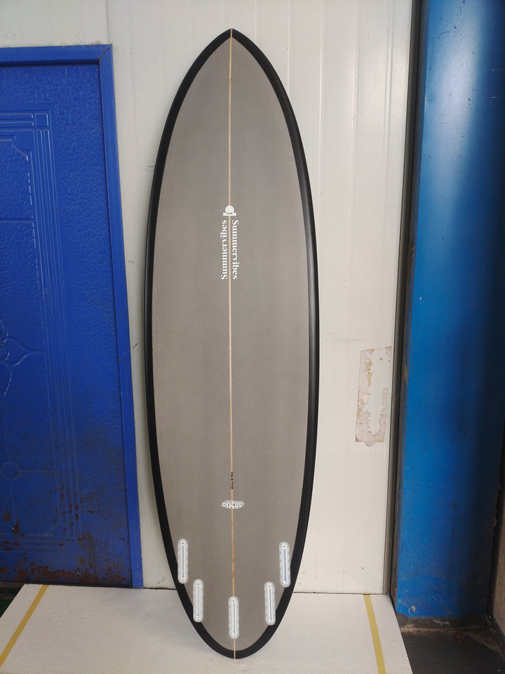 Summer vibes Discus Black Grey surfboard bottom view
