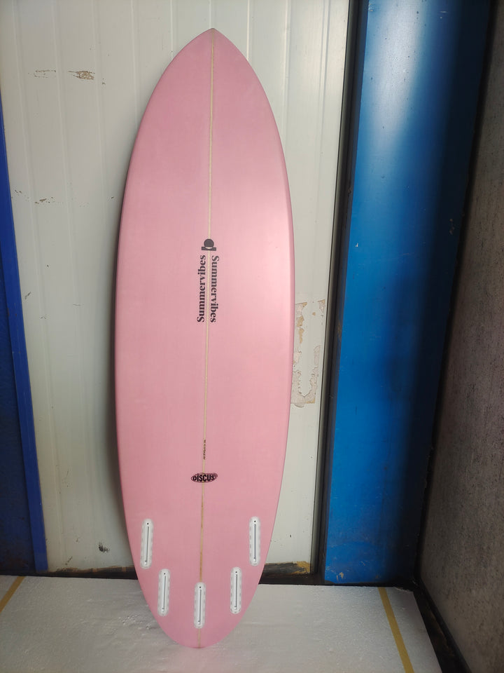 Summer vibes Discus Pink Blush surfboard bottom view