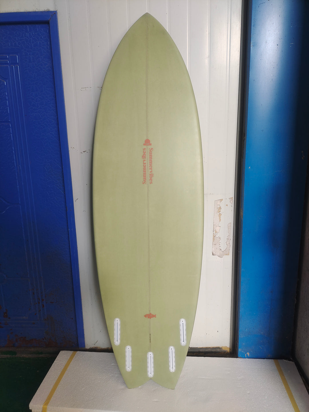 Summer vibes Fish Earthy Sage surfboard bottom view