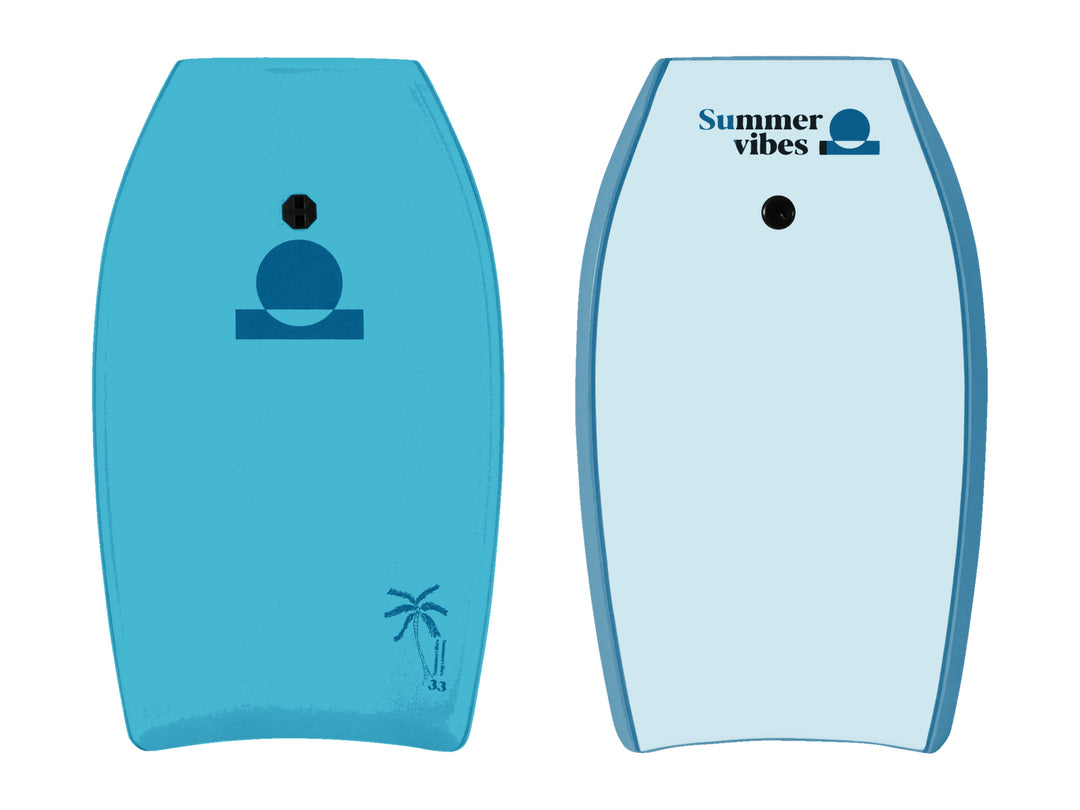 Summer vibes Grom Boogie Board 33" with Coil – Blue / Light Blue on white