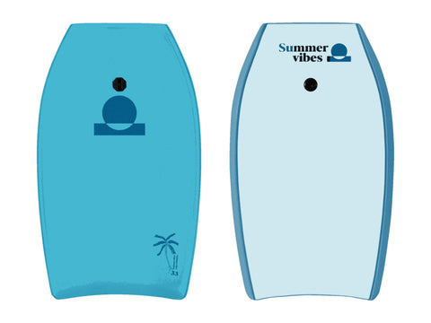 Summer vibes Grom Boogie Board 33" with Coil – Blue / Light Blue on white