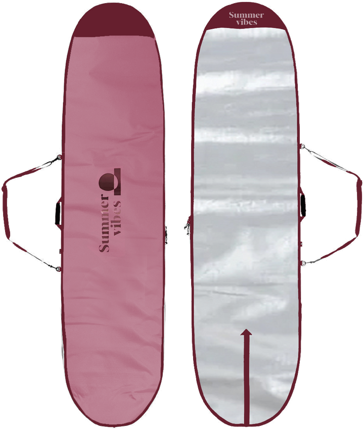 Summer vibes Lite Longboard boardbag in pink — front and silver reverse