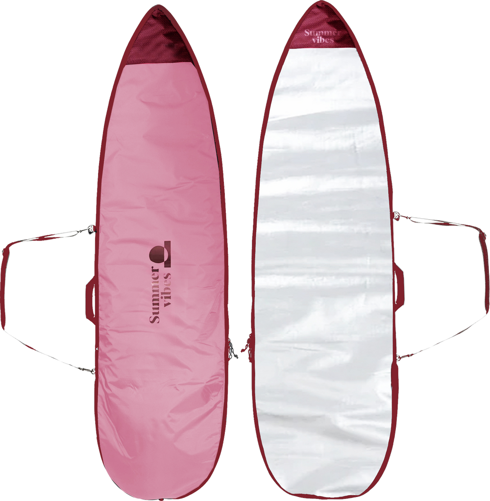 Summer vibes Lite Shortboard boardbag in pink — front and silver reverse