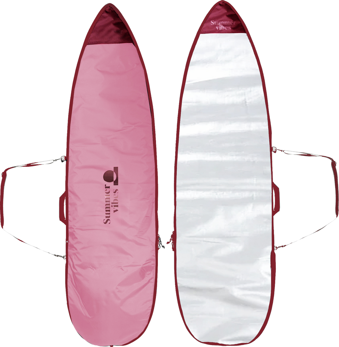 Summer vibes Lite Shortboard boardbag in pink — front and silver reverse