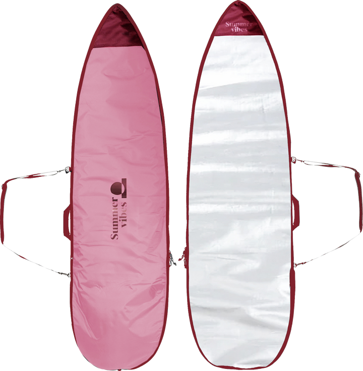 Summer vibes Lite Shortboard boardbag in pink — front and silver reverse