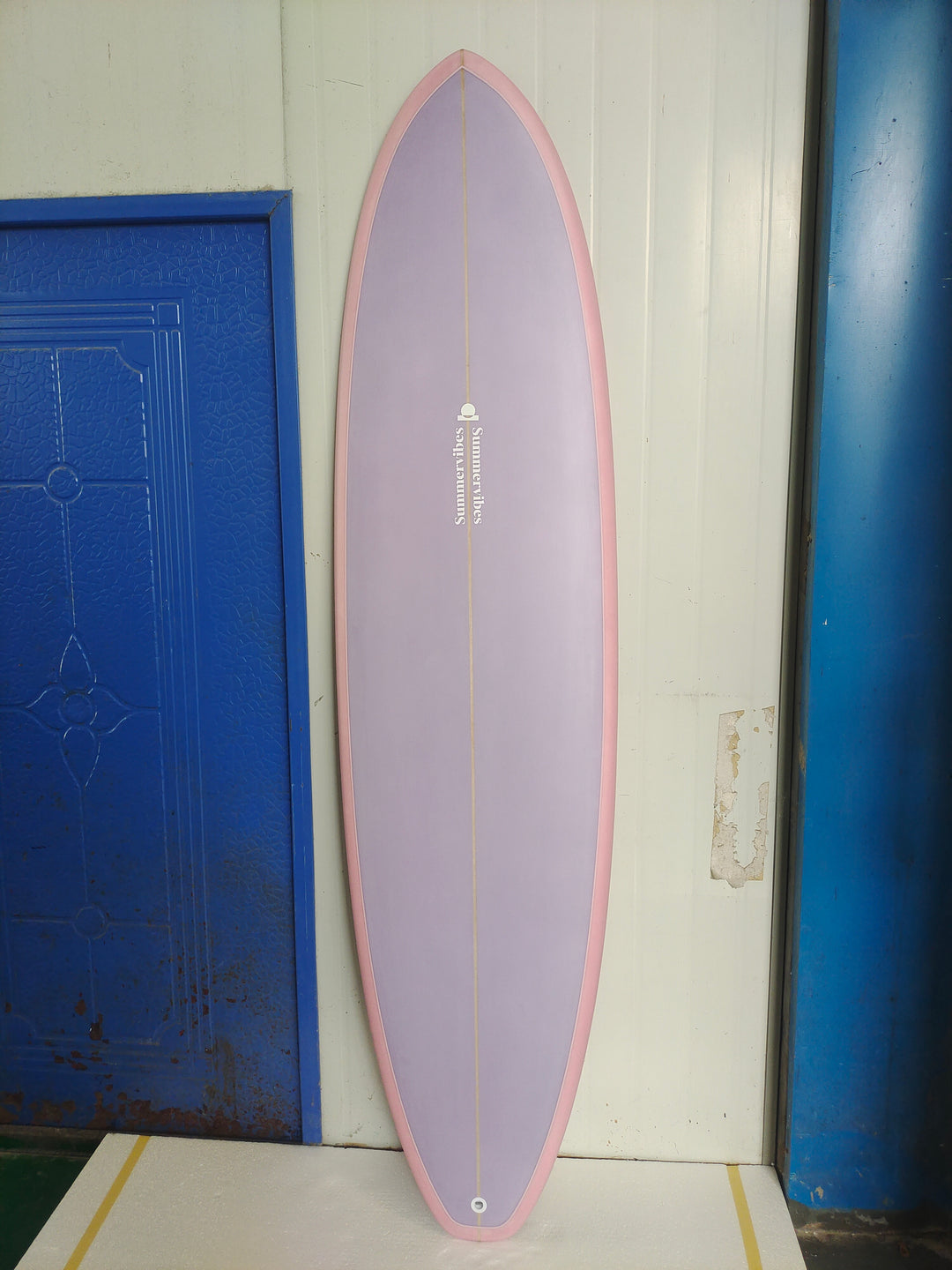 Summer vibes Mini Mal Funboard Surfboard – Pink/Lilac — full deck factory photo